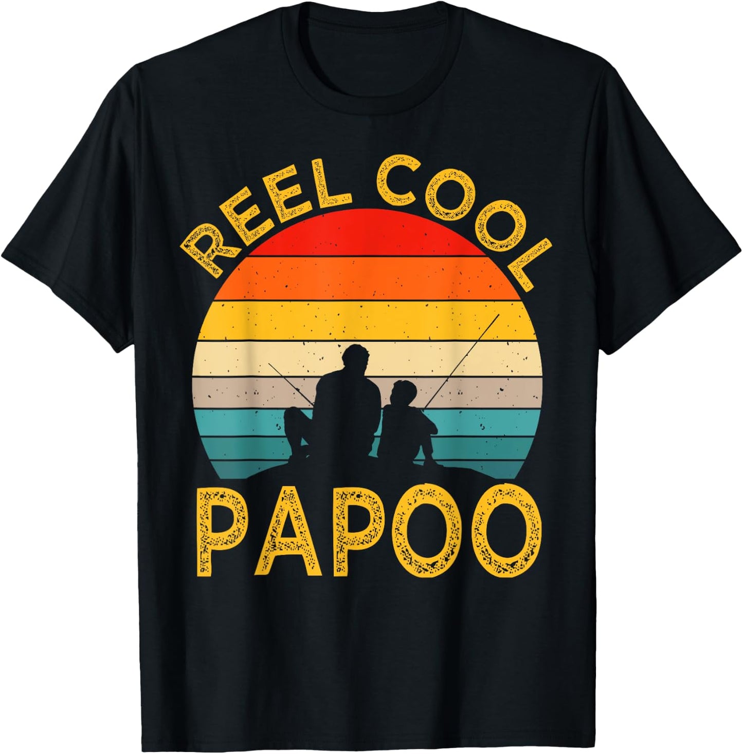 Reel Cool Papoo Fishing Daddy Vintage Grandpa Fathers Day T-Shirt - T-Shirt | Black