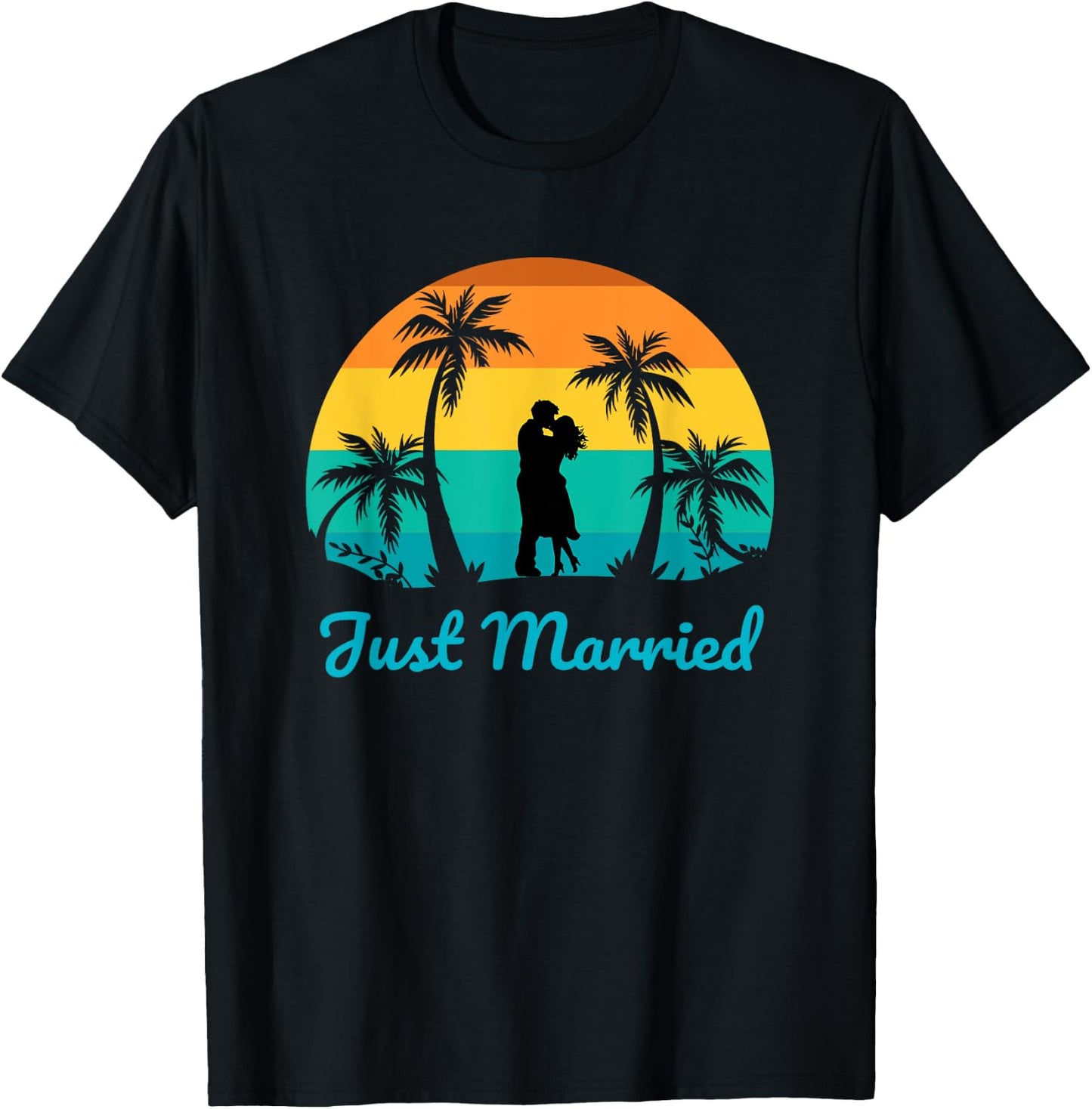 Just Married - Couples Honeymoon Matching Tropical Paradise T-Shirt - T-Shirt | Black