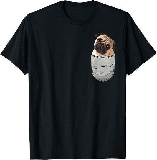 Pug Pug Carlin Carlino Chest Bag Pocket Dog Owners T-Shirt - T-Shirt | Black