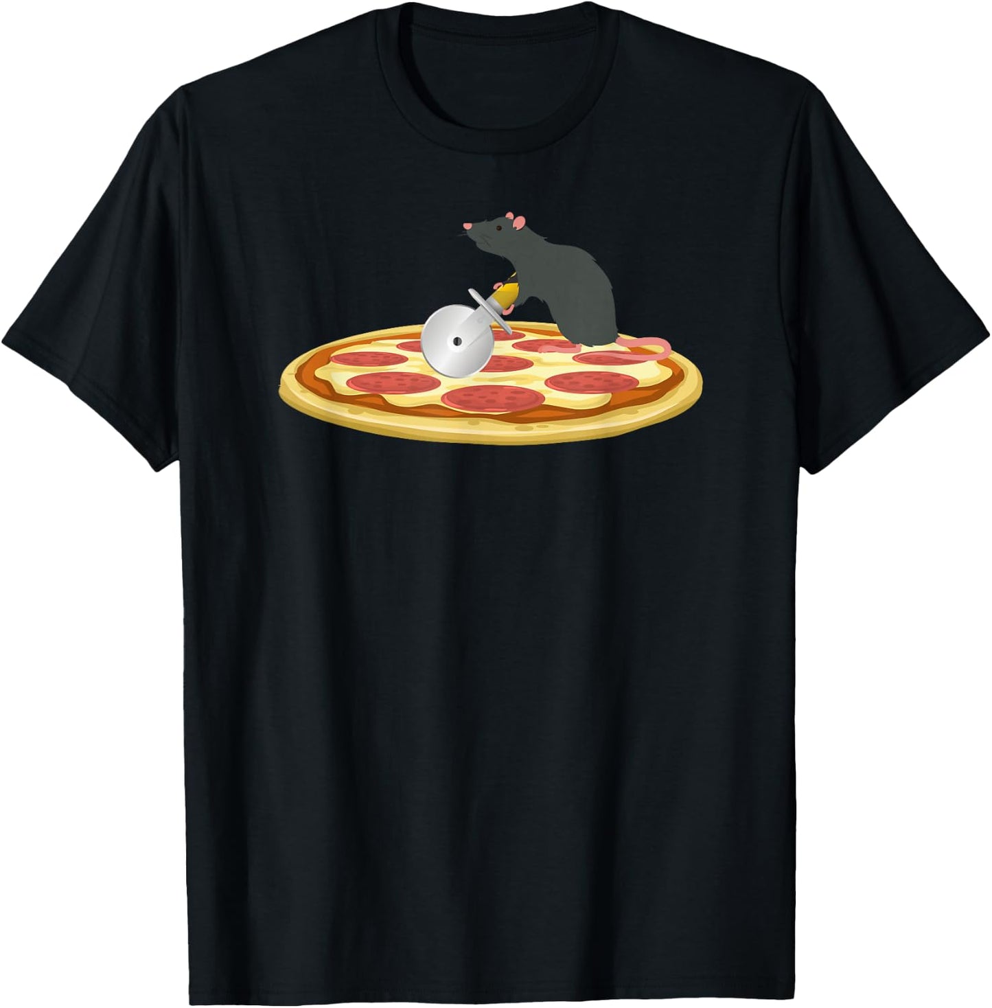 Pizza Rat Slicing A Slice of Pizza Funny T Shirt T-Shirt - T-Shirt | Black