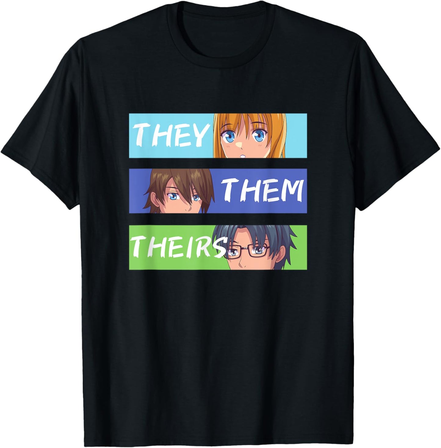 They Them Theirs Pronouns Anime T-Shirt - T-Shirt | Black