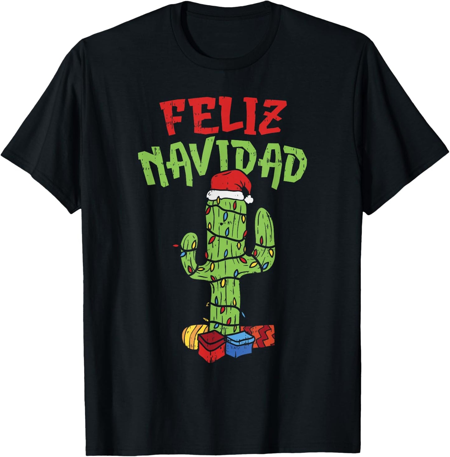 Feliz Navidad Shirt Mexican Christmas Cactus Xmas Gift T-Shirt - T-Shirt | Black