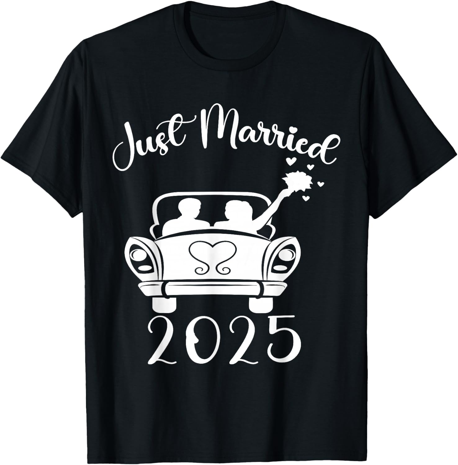 Just Married 2025 Wedding Rings Matching Couple Newlyweds T-Shirt - T-Shirt | Black