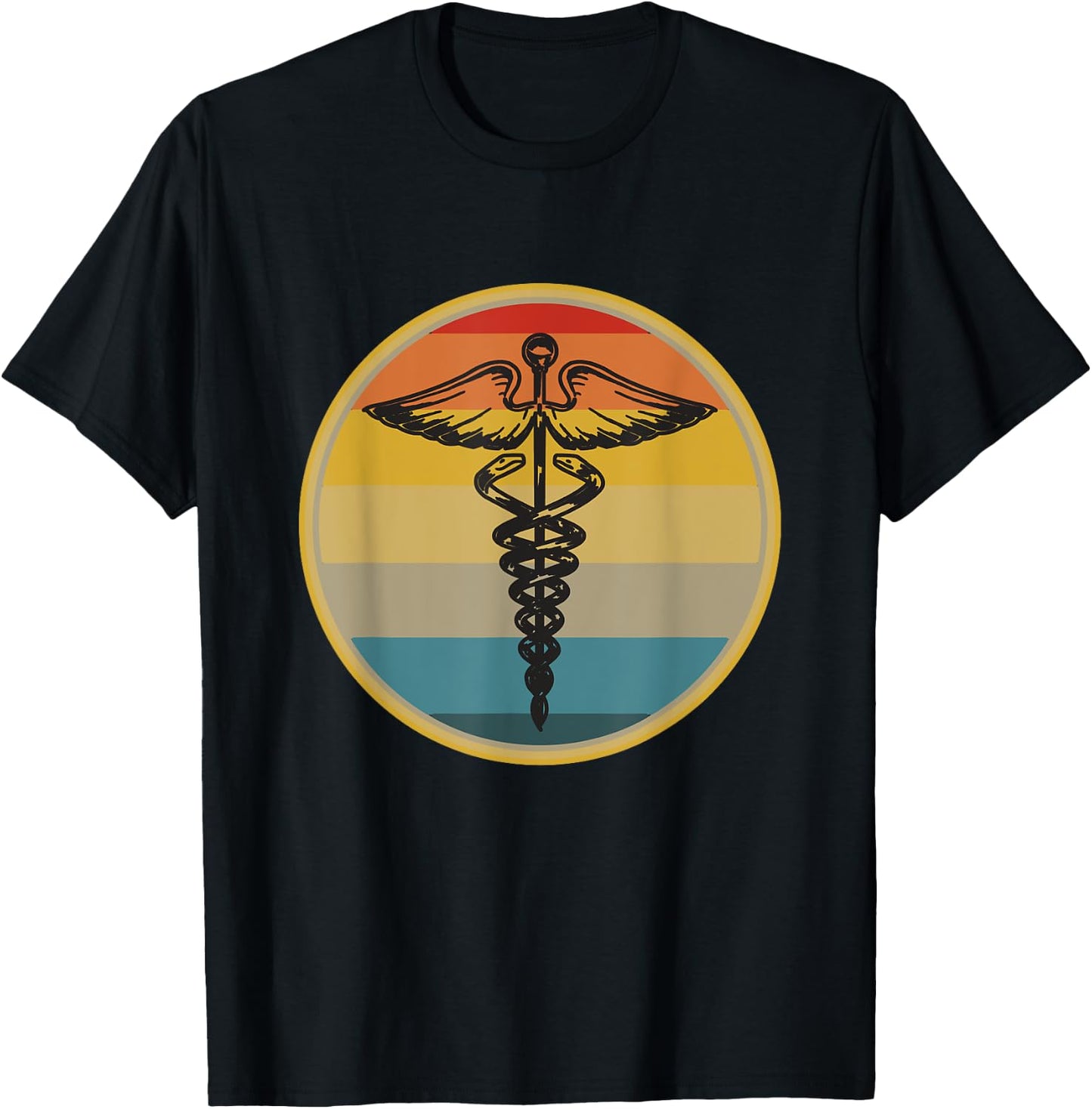 Fun Retro Caduceus (Medical Symbol) Vintage Design T-Shirt - T-Shirt | Black