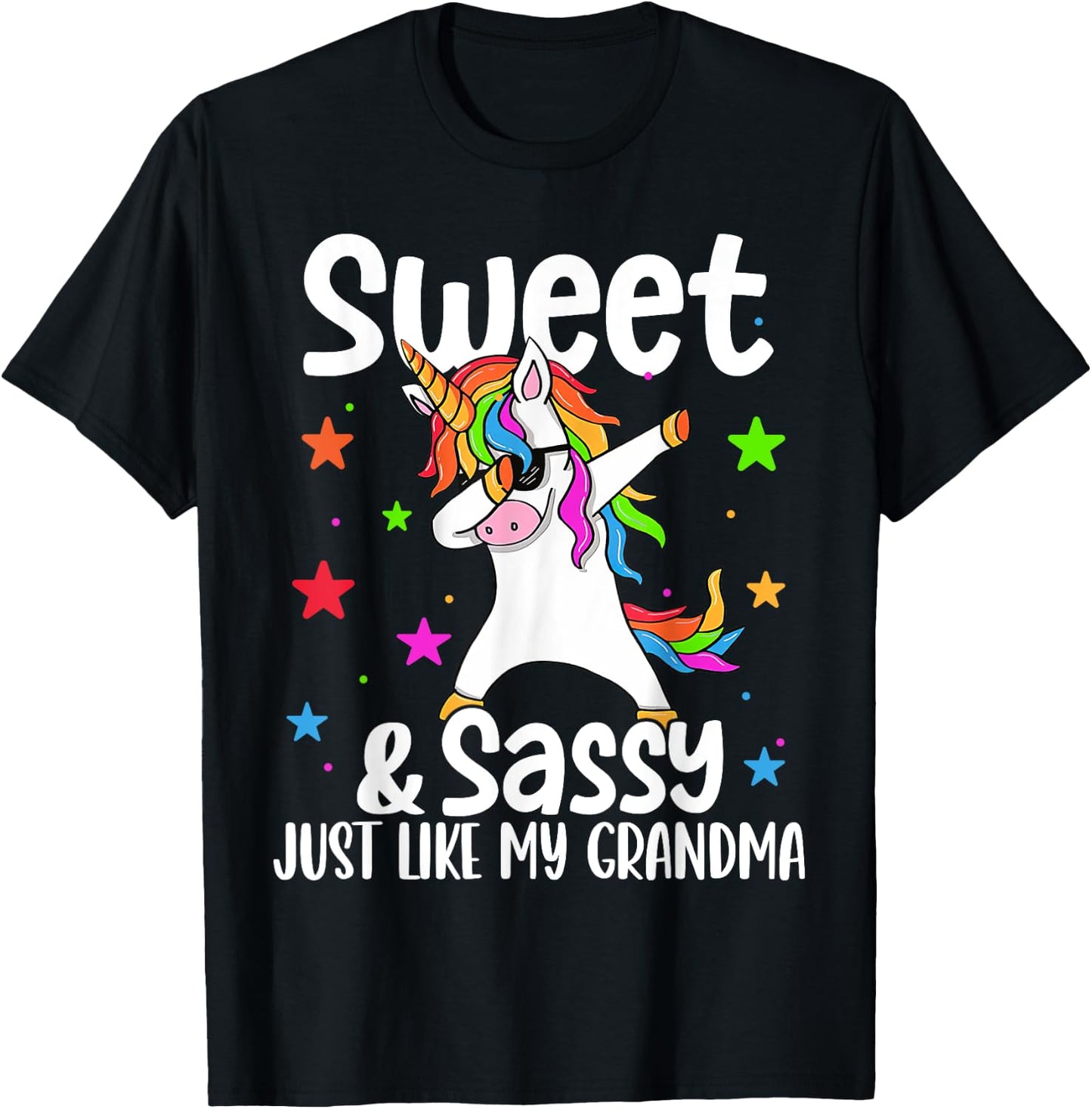 Sassy Like My Grandma Dabbing Unicorn Cute T-Shirt - T-Shirt | Black