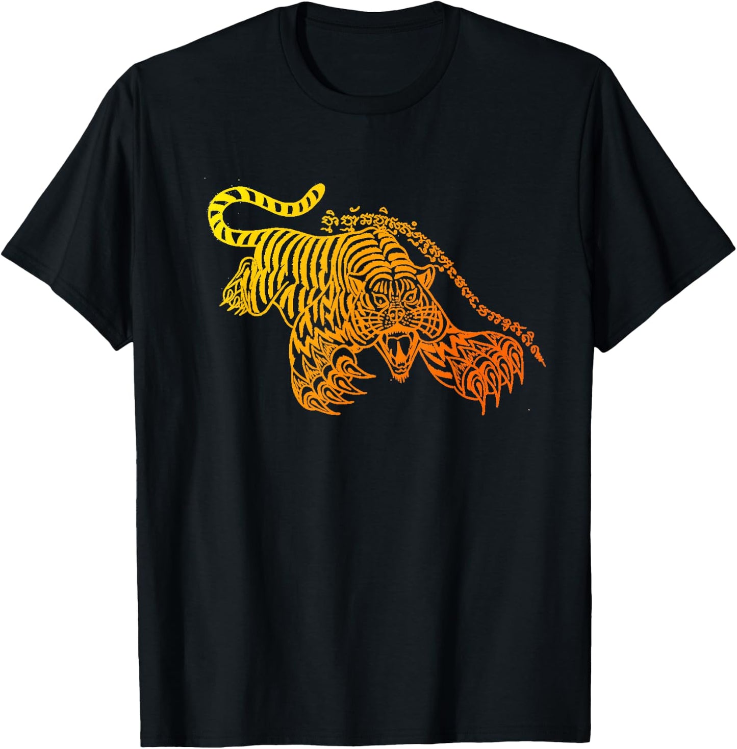 Sak Yant Muay Thai Tattoo Brave Tiger Kickboxing Thailand T-Shirt - T-Shirt | Black