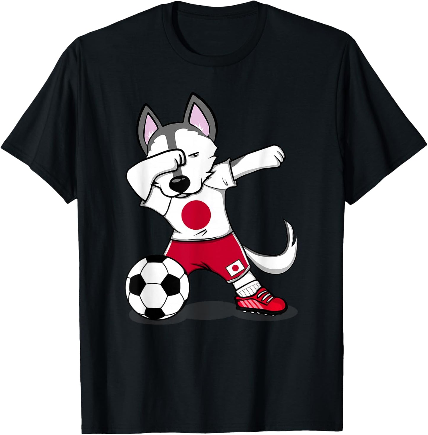 Dabbing Husky Japan Soccer Fans Jersey Japanese Football Art T-Shirt - T-Shirt | Black