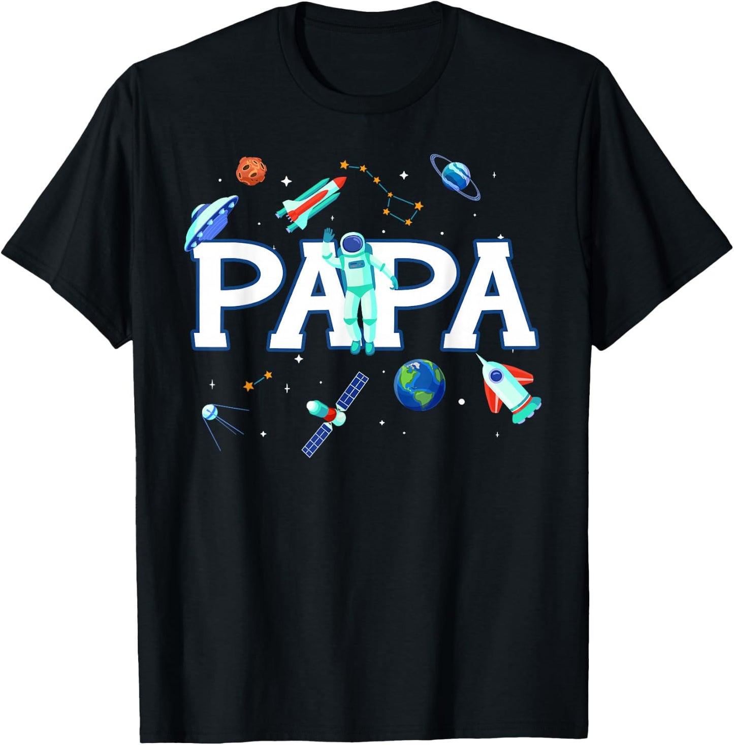 Papa Astronaut Space Family Matching Birthday Party T-Shirt - T-Shirt | Black