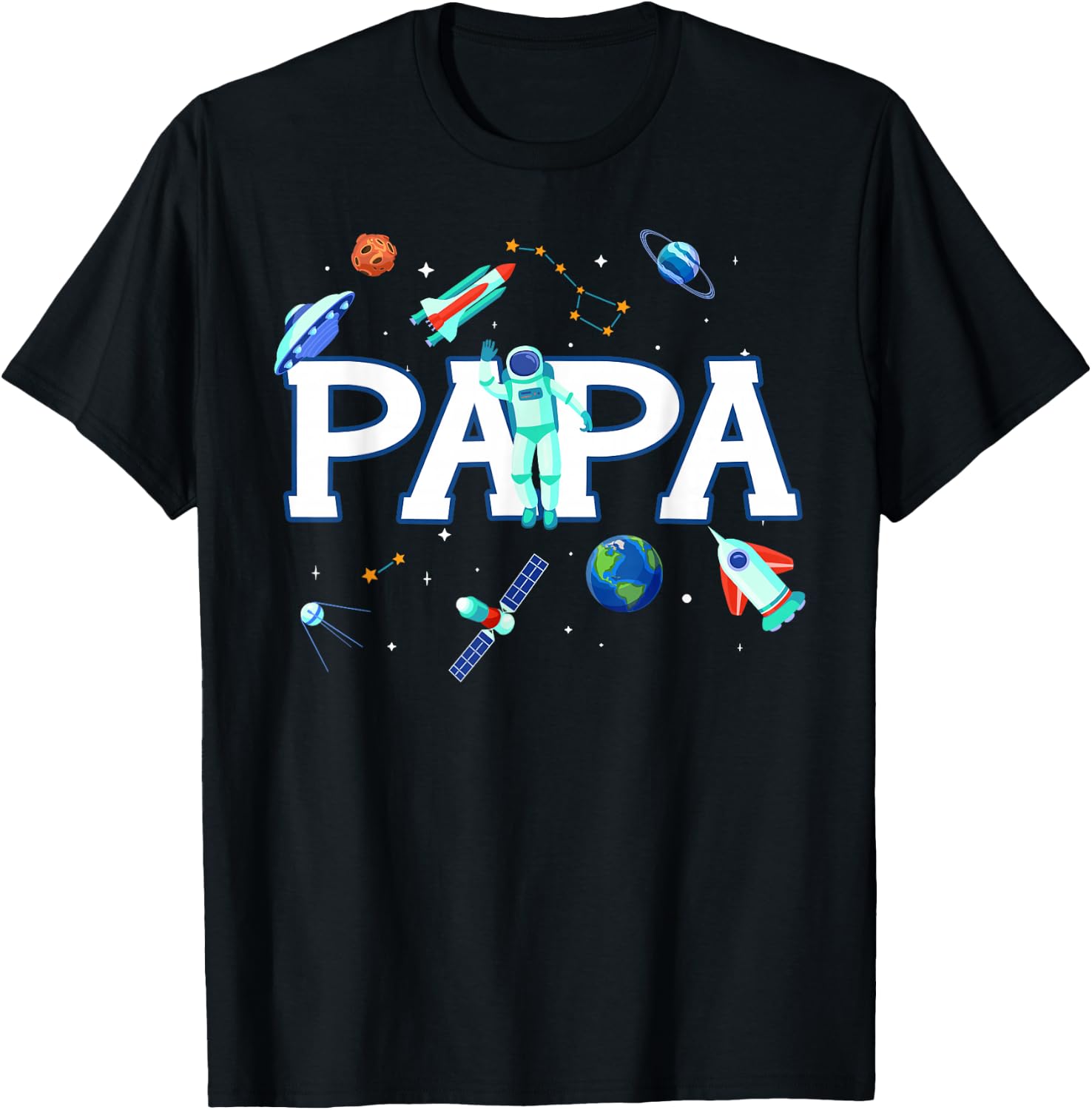 Papa Astronaut Space Family Matching Birthday Party T-Shirt - T-Shirt | Black