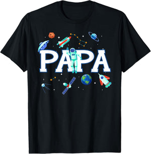 Papa Astronaut Space Family Matching Birthday Party T-Shirt - T-Shirt | Black