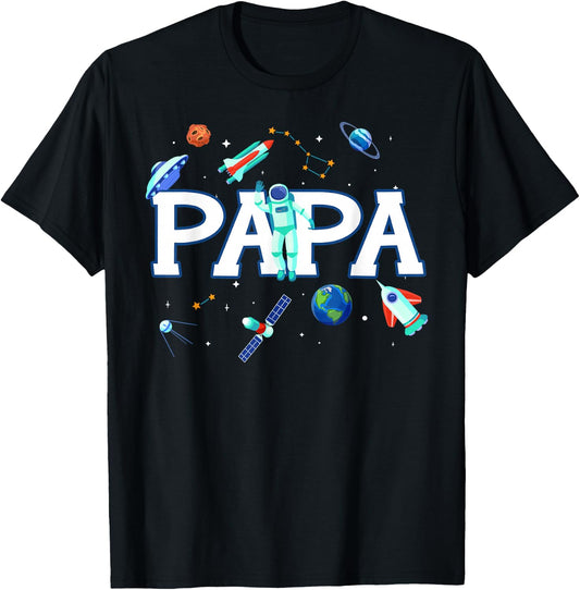 Papa Astronaut Space Family Matching Birthday Party T-Shirt - T-Shirt | Black