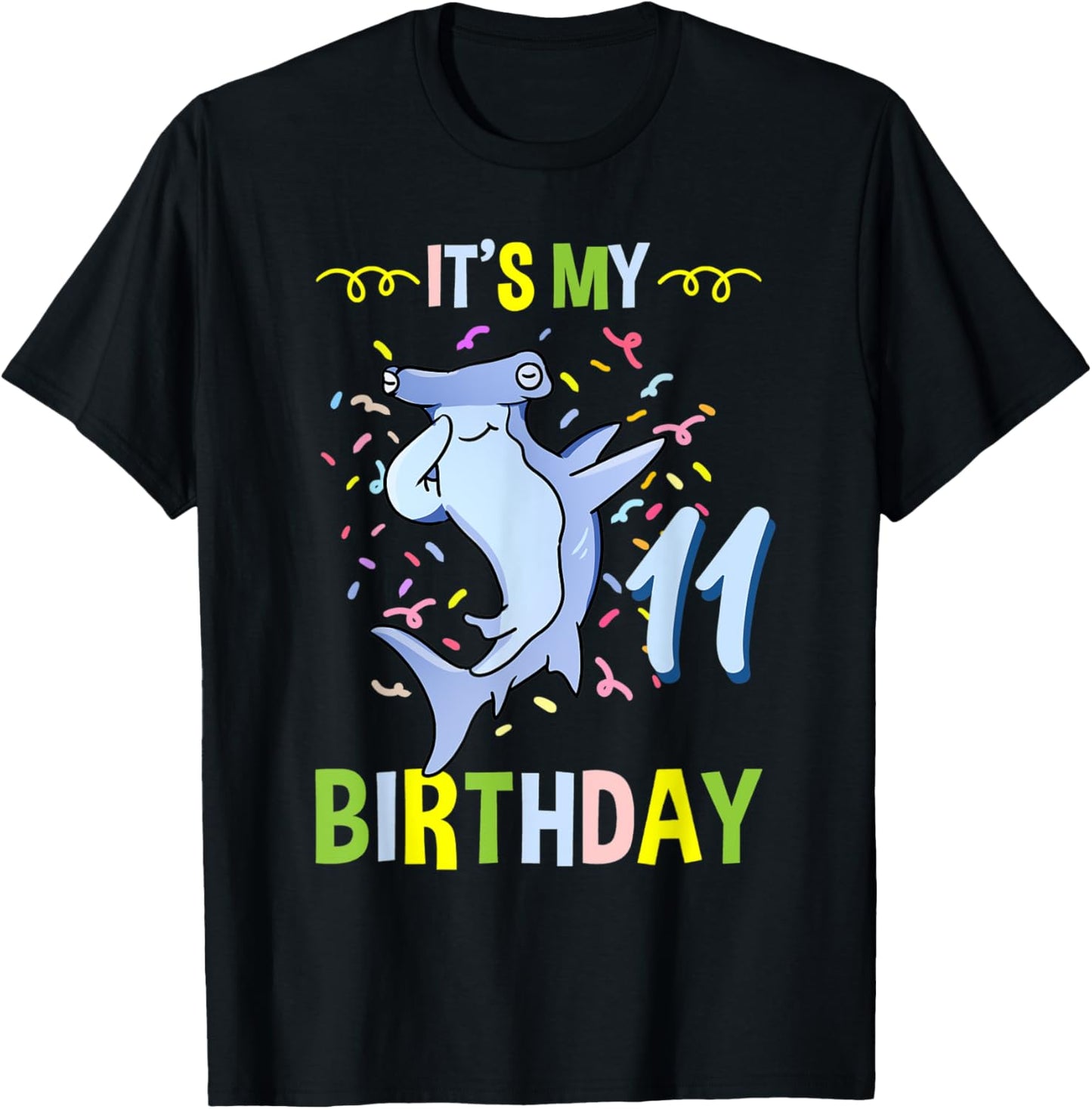 Its My 11th Birthday Hammerhead Shark T-Shirt - T-Shirt | Black