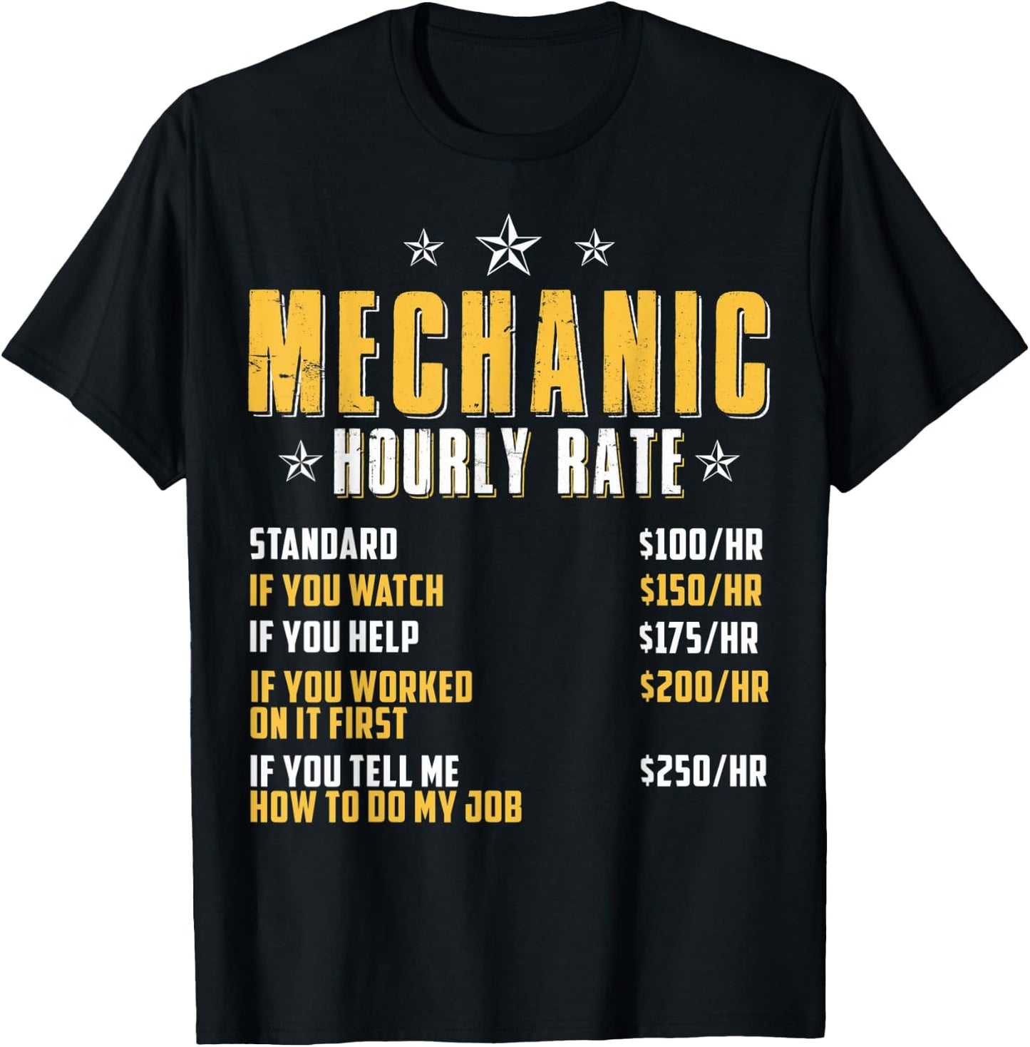 Car Mechanics Rate Garage Mechanics Mechanic Hourly Rate T-Shirt - T-Shirt | Black