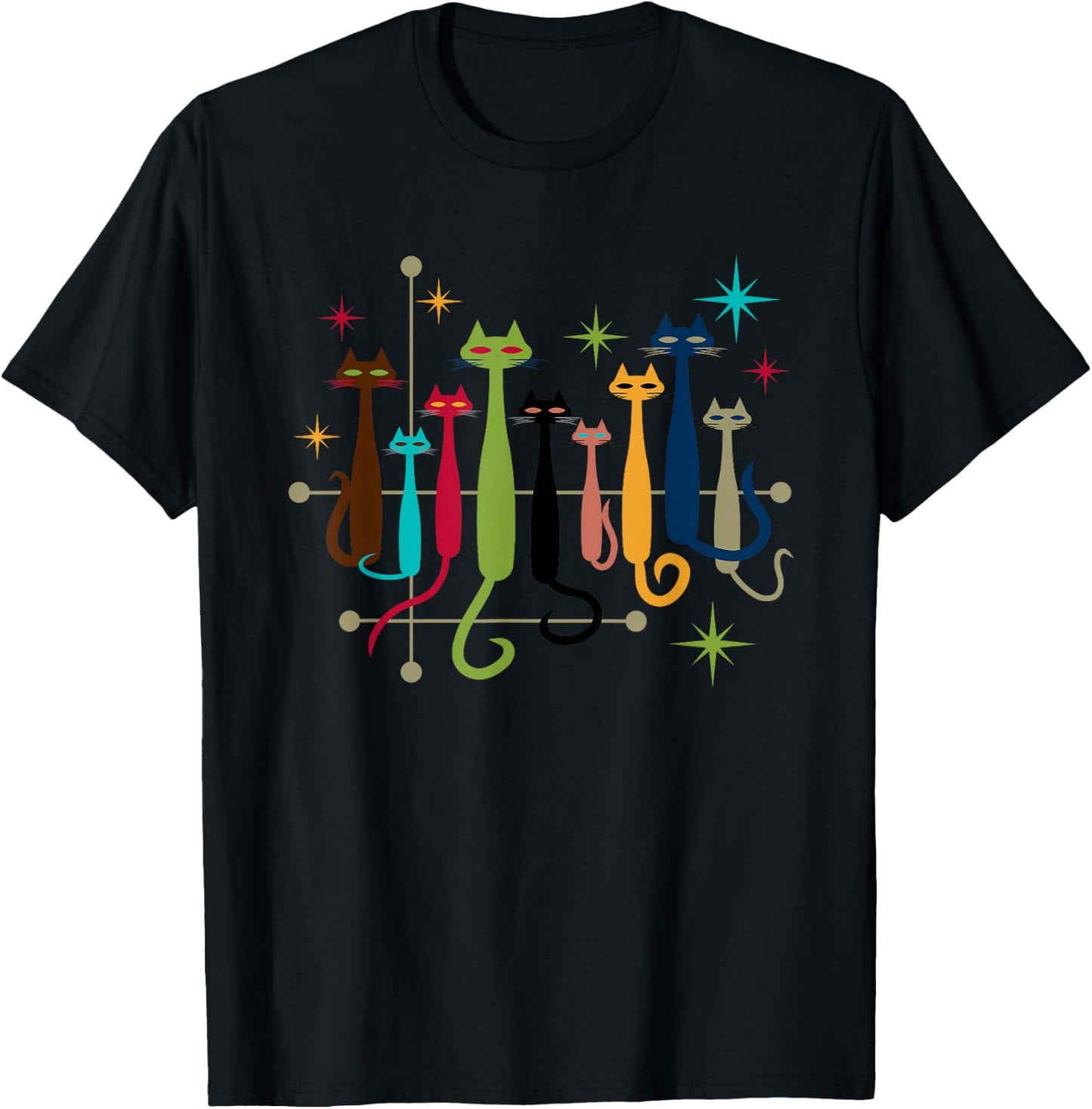 Vintage Retro Mid-Century Modern Look Cats 50s 60s Style T-Shirt - T-Shirt | Black