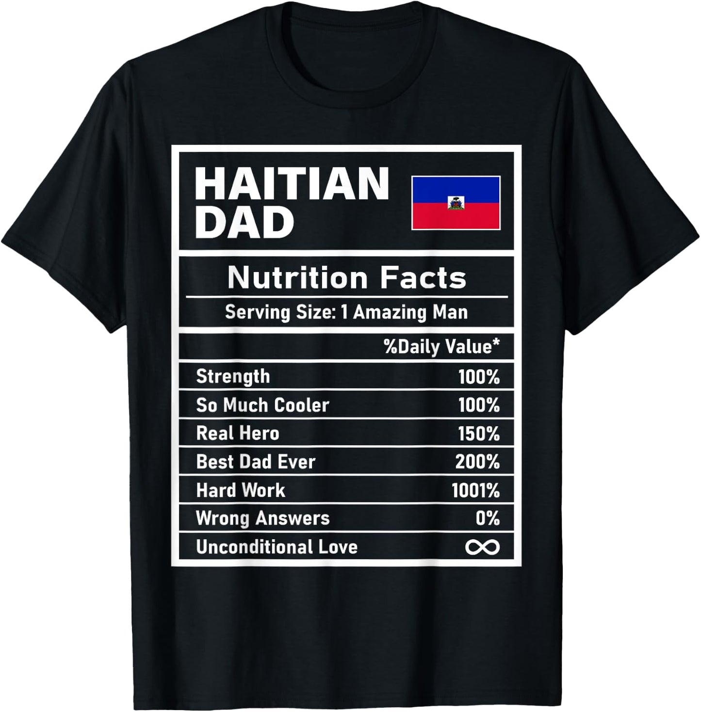 Haitian Dad Nutrition Facts Father's Day National Heritage T-Shirt - T-Shirt | Black