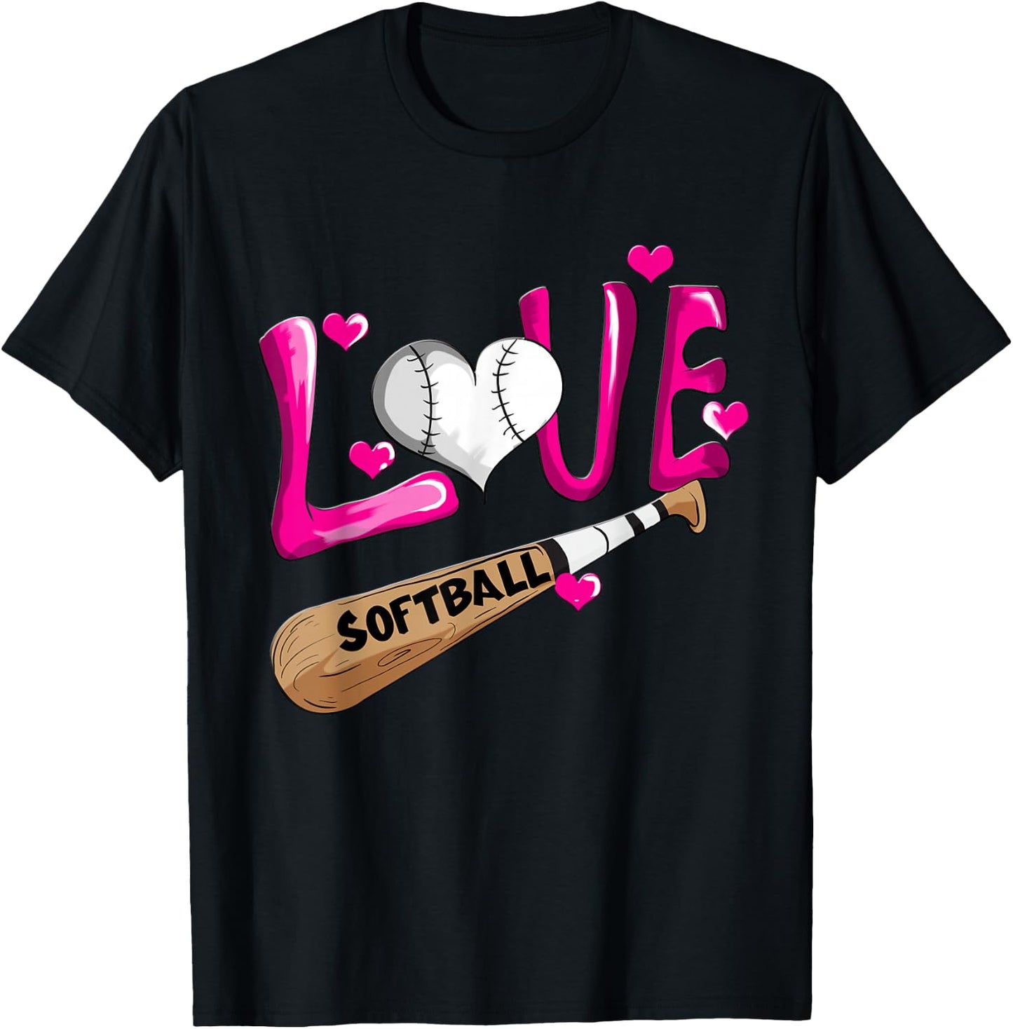 Love Softball Girl Softball Bat Women Field Player T-Shirt - T-Shirt | Black