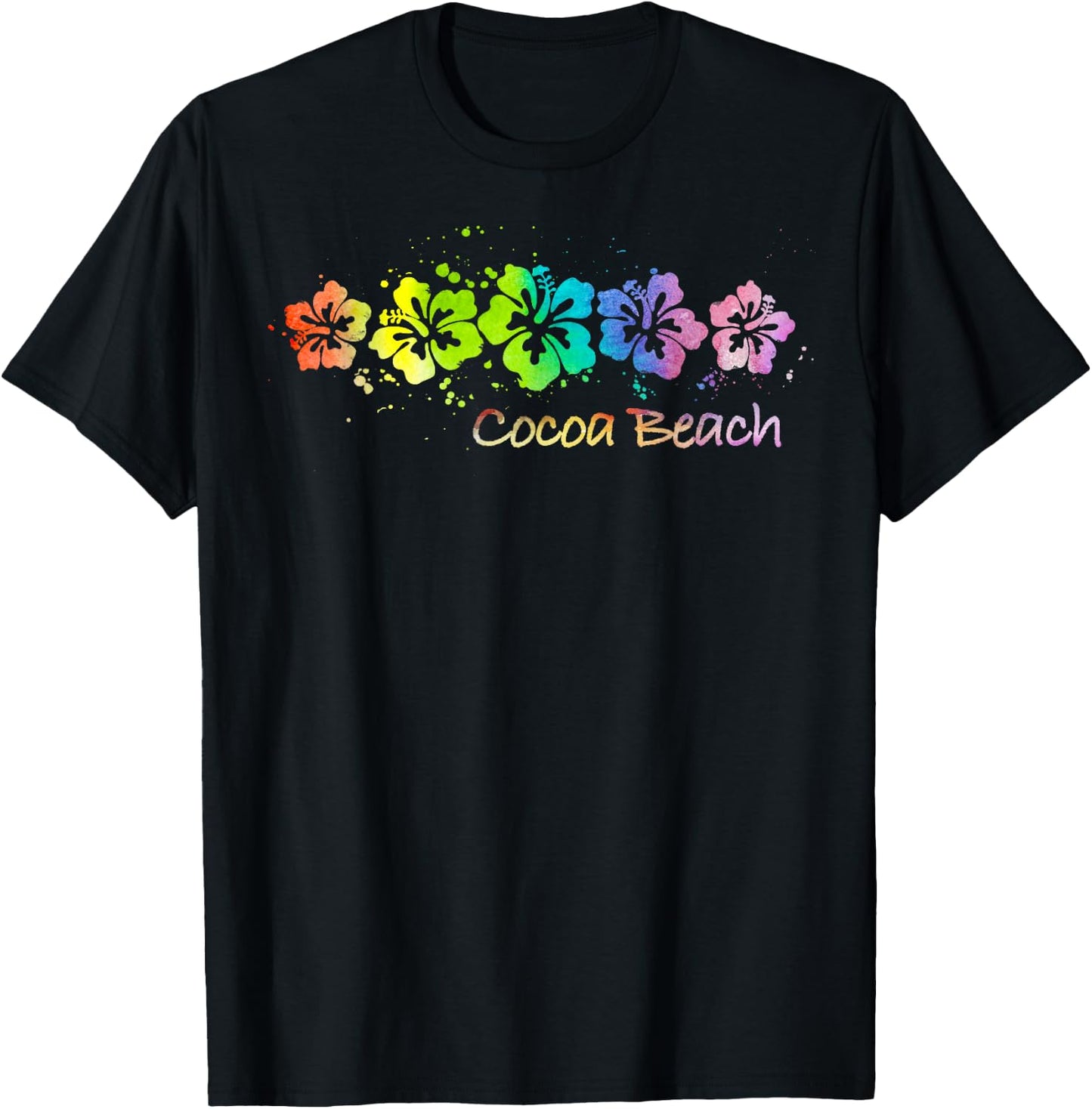 Cocoa Beach, Florida Watercolor Beach & Surf T-Shirt - T-Shirt | Black
