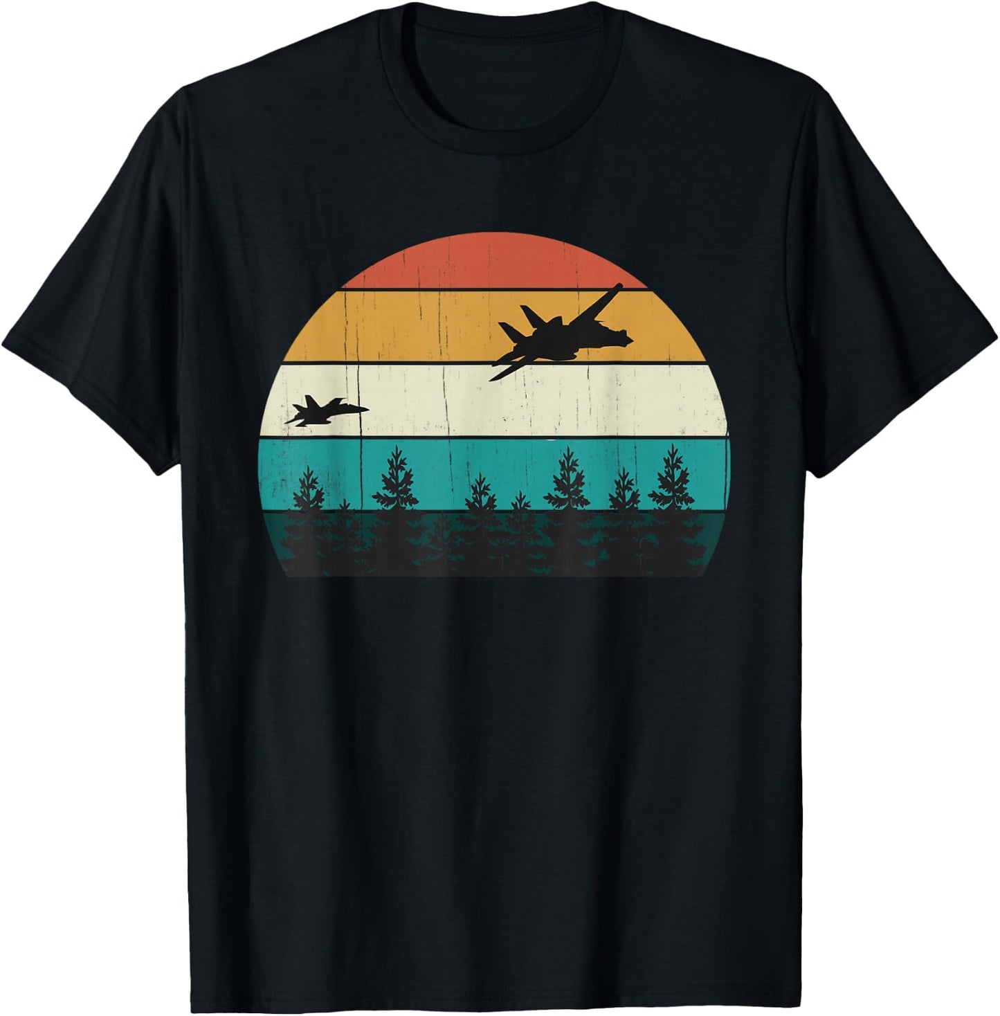 Retro Dog Fight Aircraft Pilot: Vintage Sunset Military Jets T-Shirt - T-Shirt | Black