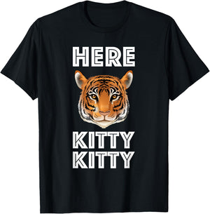 Here Kitty Tiger Cat Lover Cute Wild Nature Funny Animal Fun T-Shirt - T-Shirt | Black