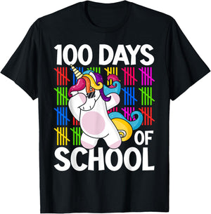 100th Day of School Unicorn Teachers Kids Girls 100 Days T-Shirt - T-Shirt | Black