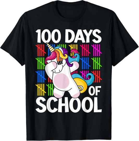 100th Day of School Unicorn Teachers Kids Girls 100 Days T-Shirt - T-Shirt | Black