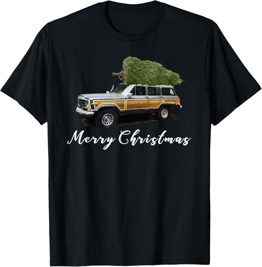 Vintage Surf Wagon Xmas Merry Christmas Tree on a Truck T-Shirt - T-Shirt | Black