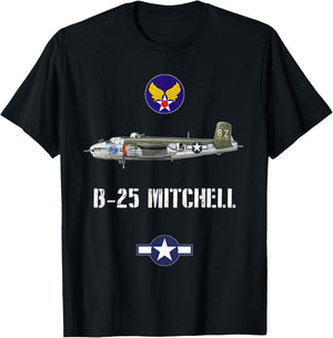 USAAF B-25 Mitchell With Girl Art WW2 Bomber Airplane Gift T-Shirt - T-Shirt | Black