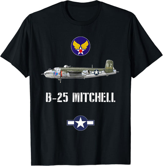 USAAF B-25 Mitchell With Girl Art WW2 Bomber Airplane Gift T-Shirt - T-Shirt | Black