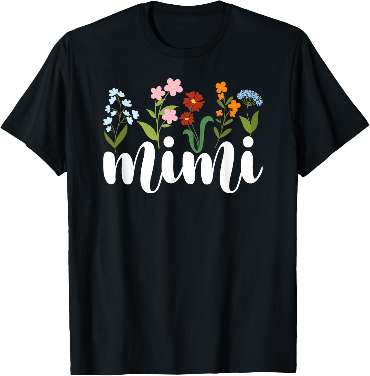 Mimi Grandma Mimi Grandmother Flowers Mimi T-Shirt - T-Shirt | Black