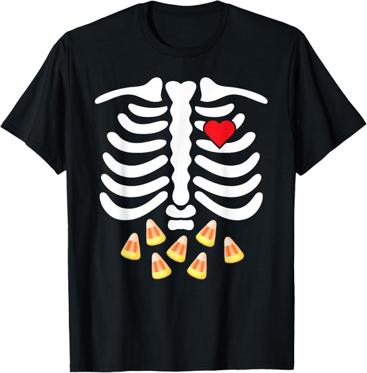 Halloween Skeleton Junk Food Belly Candy Corn T Shirt T-Shirt - T-Shirt | Black