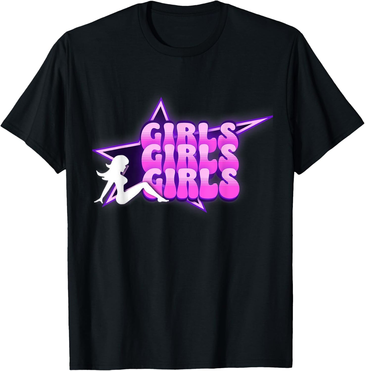 Girls Girls Girls Mudflap Girl Trucker Girl Neon Gifts T-Shirt - T-Shirt | Black