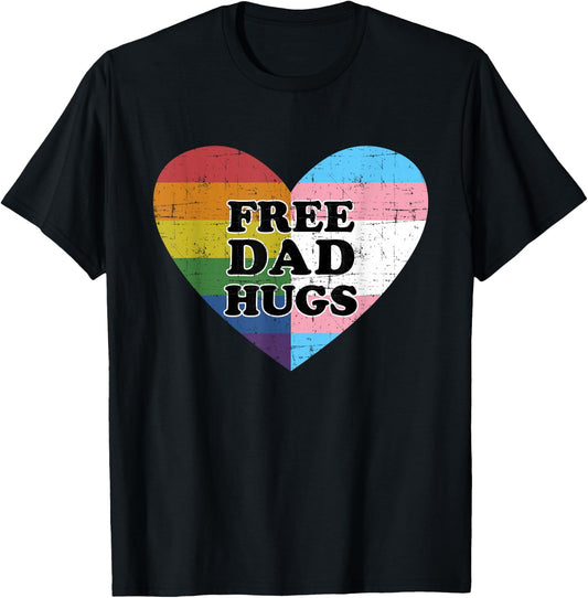 Free dad hugs with rainbow and transgender flag heart T-Shirt - T-Shirt | Black