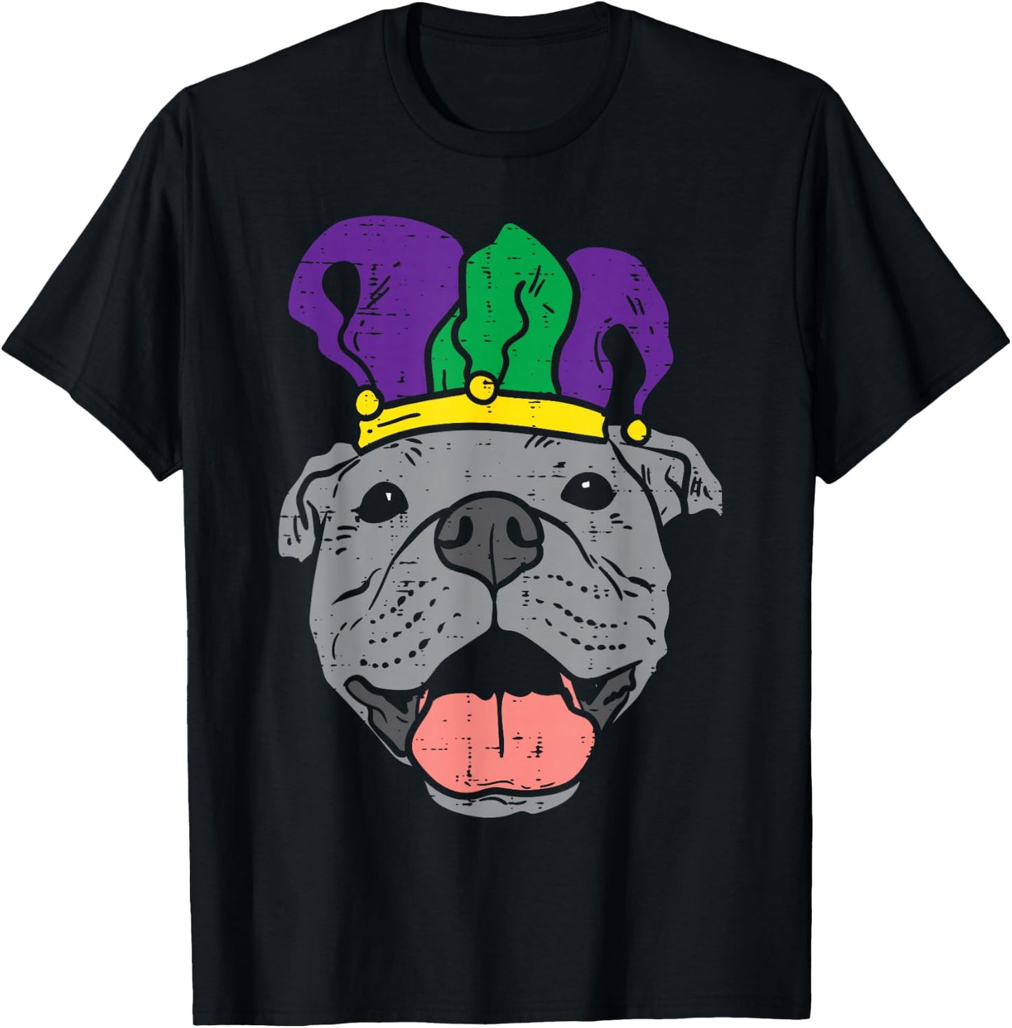 Jester Pitbull Face Mardi Gras Pittie Dog Men Women Kids T-Shirt - T-Shirt | Black