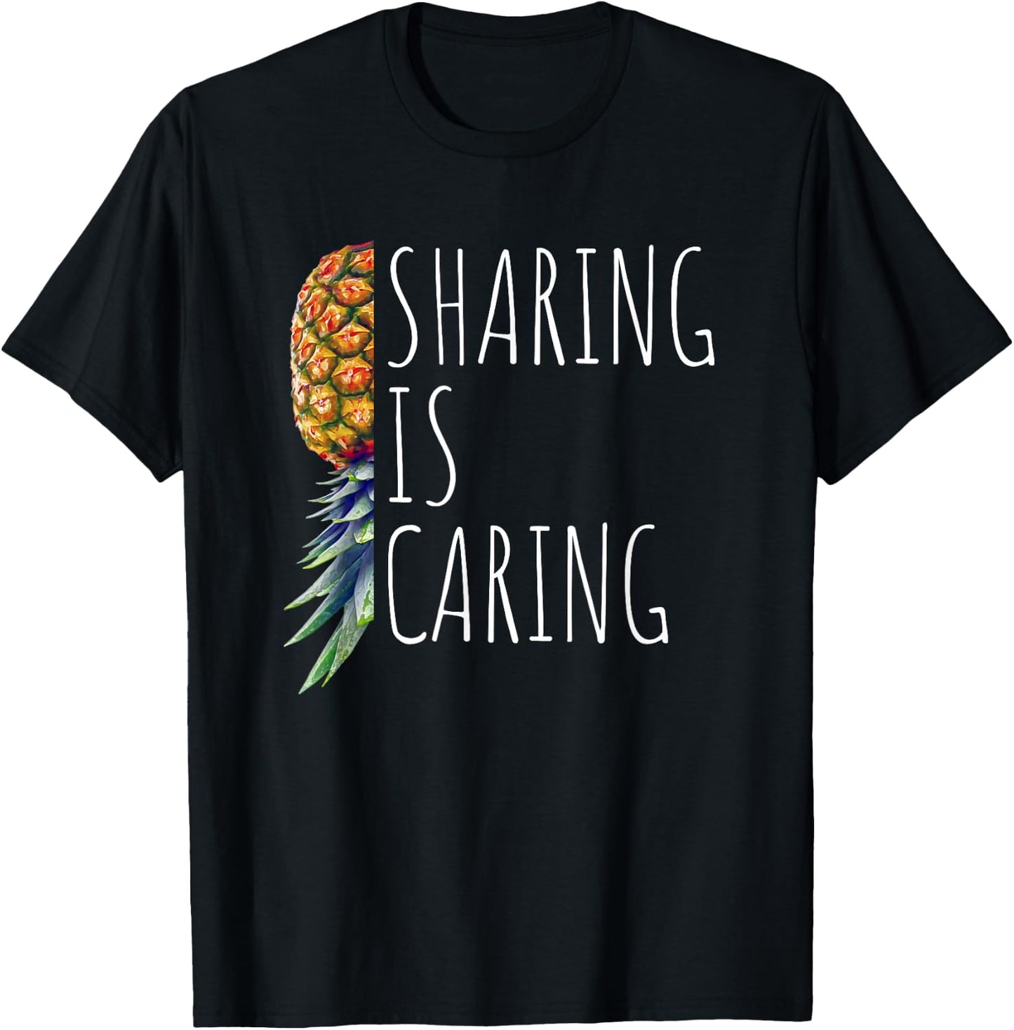 Funny Sharing is Caring Upside Down Pineapple Swinger T-Shirt - T-Shirt | Black