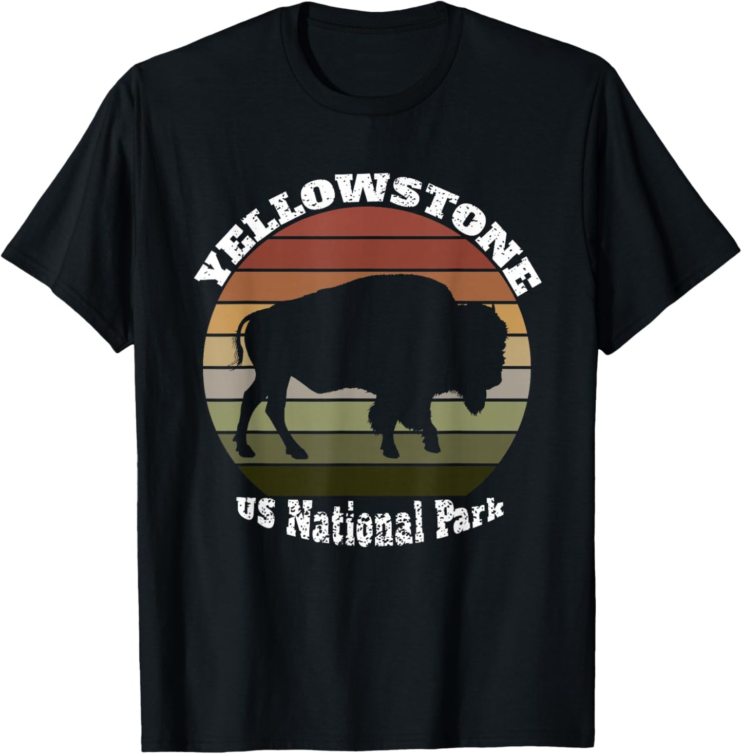 Yellowstone National Park Vintage Retro Buffalo T-Shirt - T-Shirt | Black