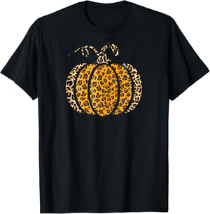 Pumpkin Leopard Print Funny Halloween Costume Autumn Pumpkin T-Shirt - T-Shirt | Black