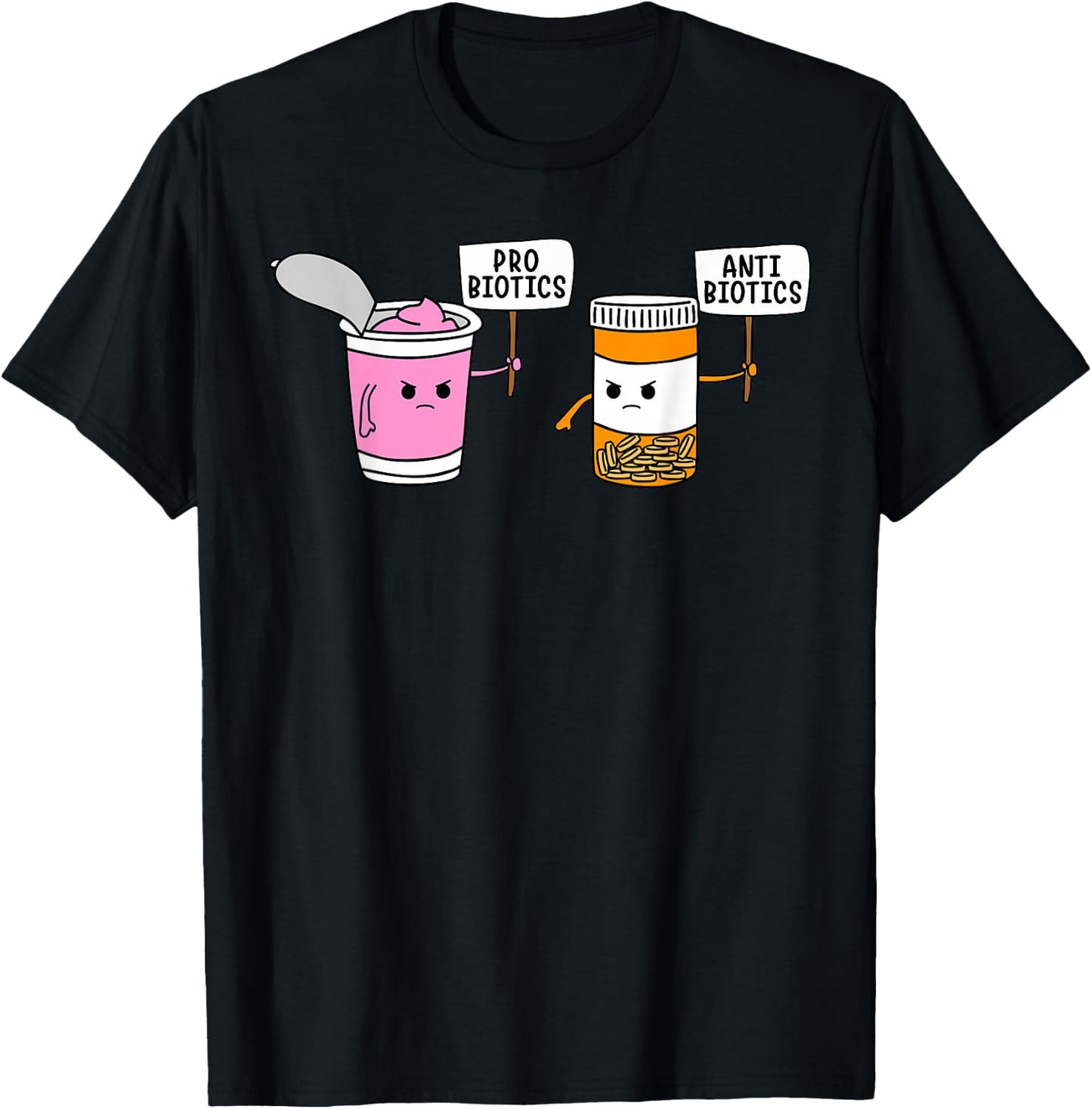 Probiotics Antibiotic Fun Medical Cartoon Pun Shirts T-Shirt - T-Shirt | Black