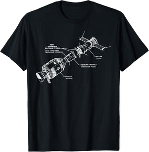 Apollo Soyuz Mission Docking Test Project Diagram Blueprint T-Shirt - T-Shirt | Black