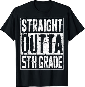 Straight Outta 5th Grade Shirt Kids Fifth Grade Graduation T-Shirt - T-Shirt | Black