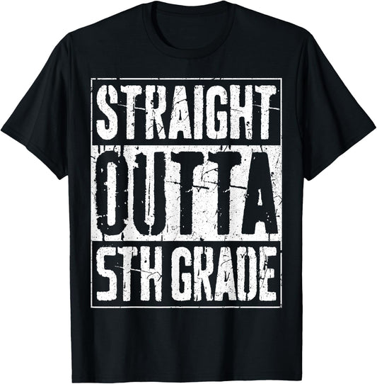 Straight Outta 5th Grade Shirt Kids Fifth Grade Graduation T-Shirt - T-Shirt | Black