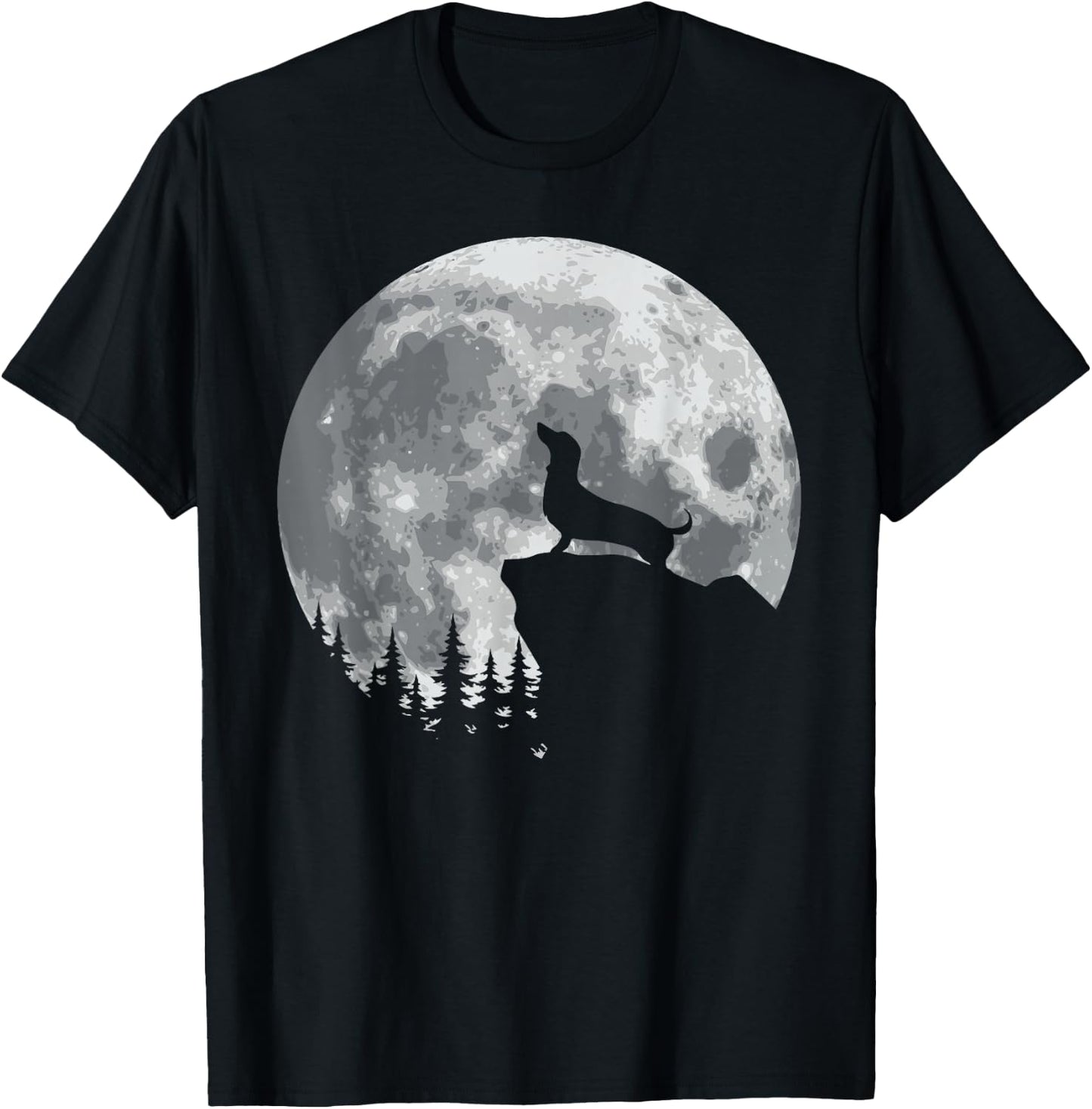 Funny Howling Dachshund Full Moon Wiener Dog Vintage Design T-Shirt - T-Shirt | Black