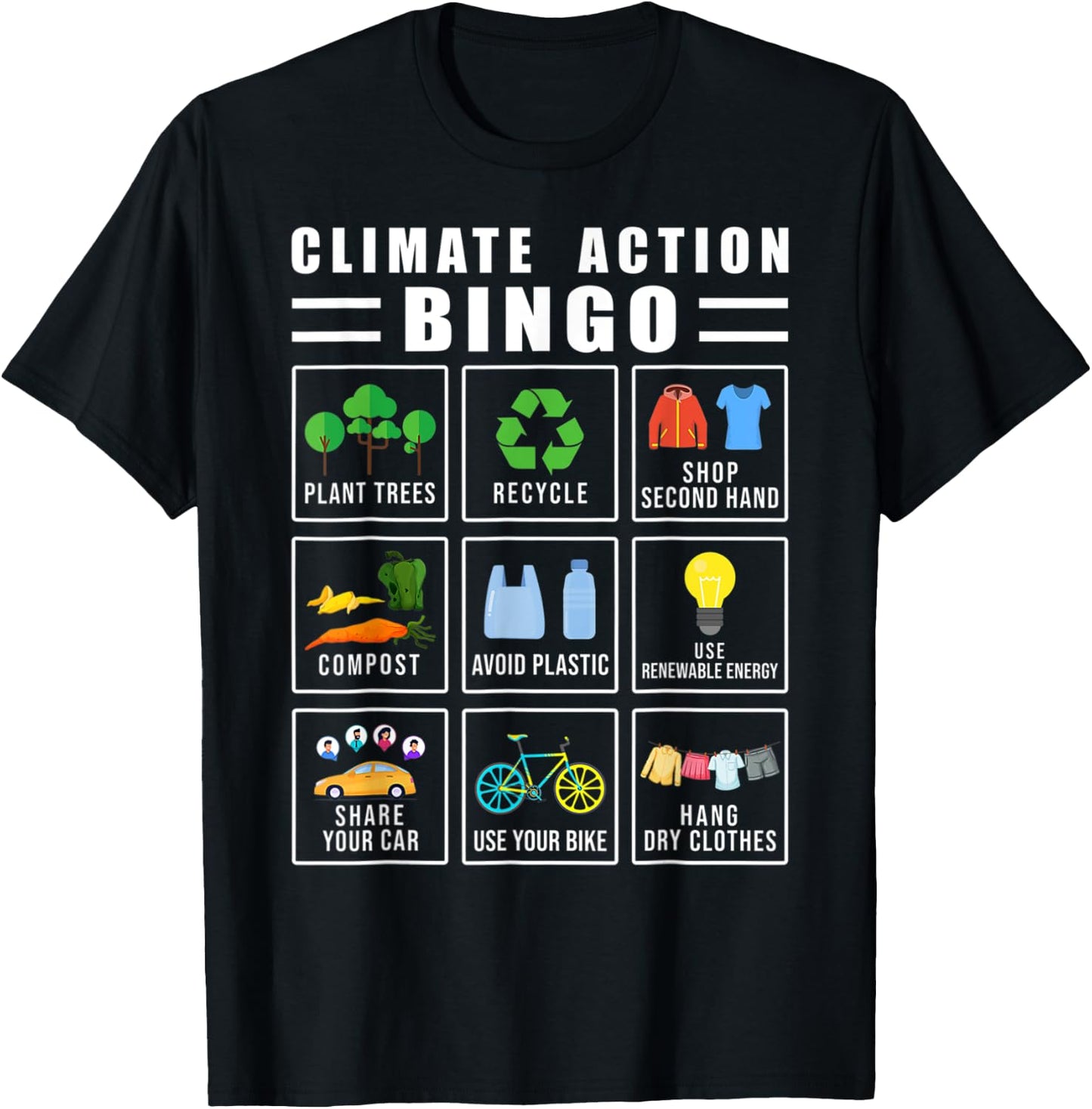 Climate Action Bingo Earth Day Climate Change T-Shirt - T-Shirt | Black