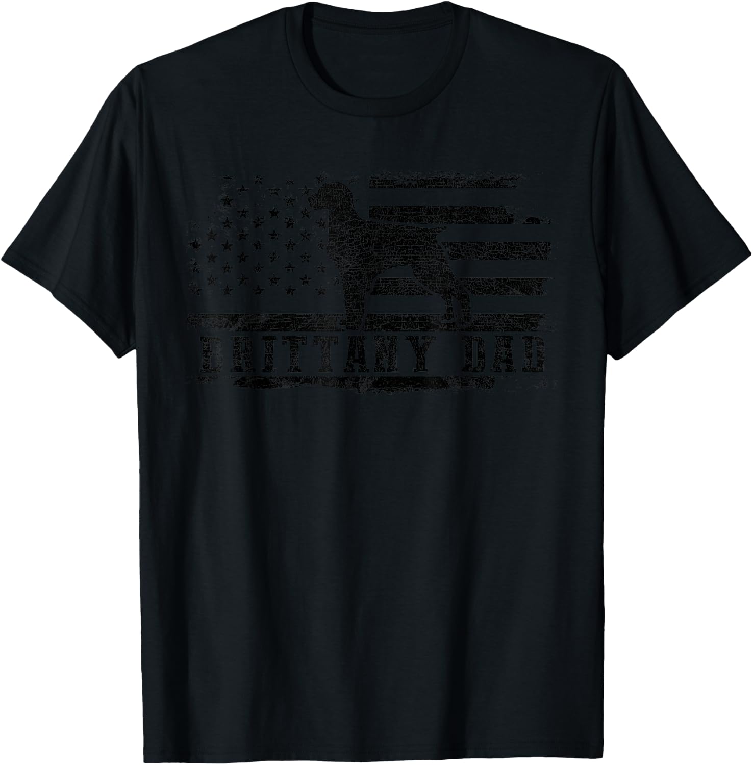 Brittany Dad Distressed American Flag Patriotic Dog T-Shirt - T-Shirt | Black