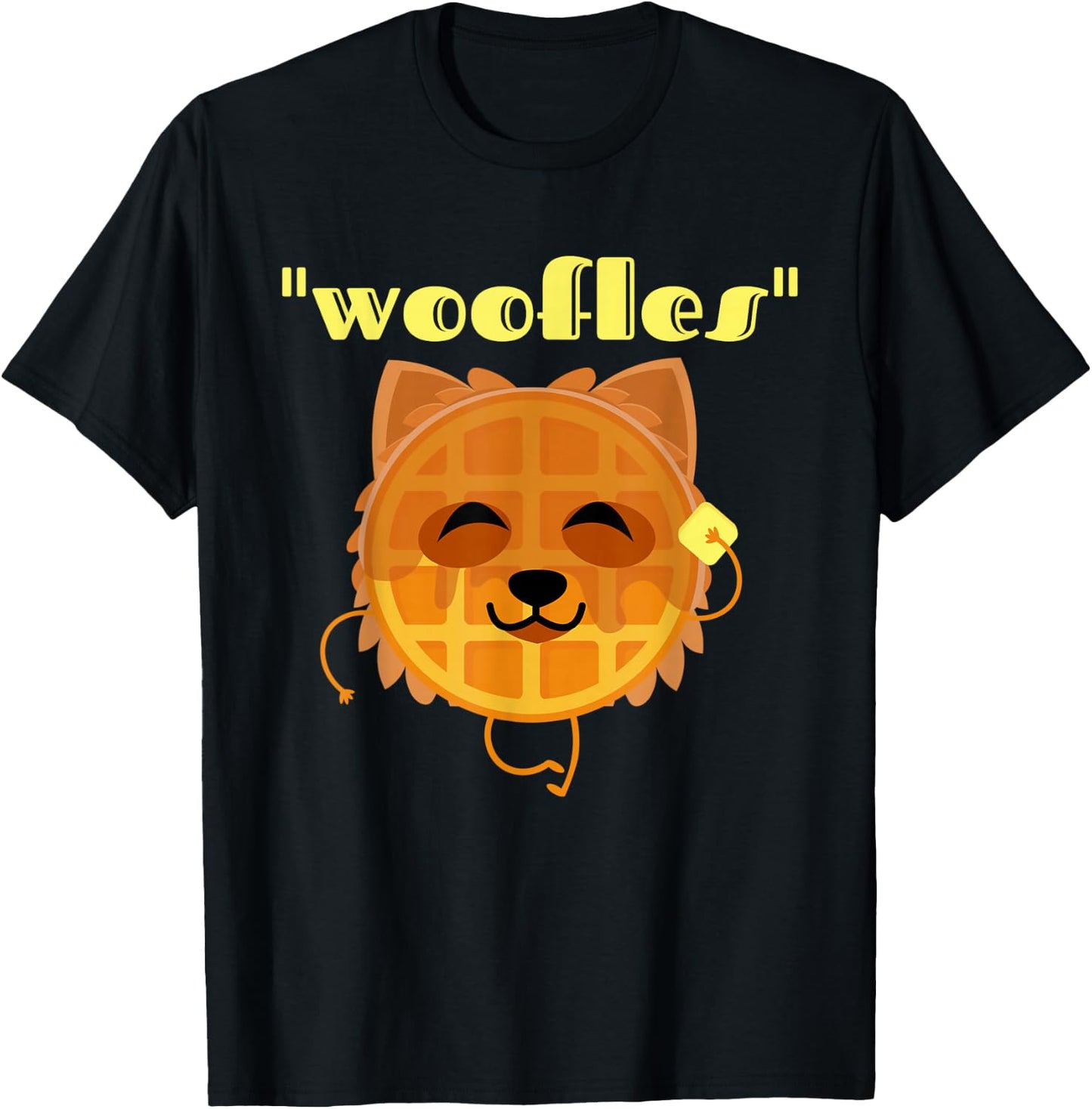 Woofles Waffle Kawaii Yorkie Terrier Pup Pun For Dog Lovers T-Shirt - T-Shirt | Black