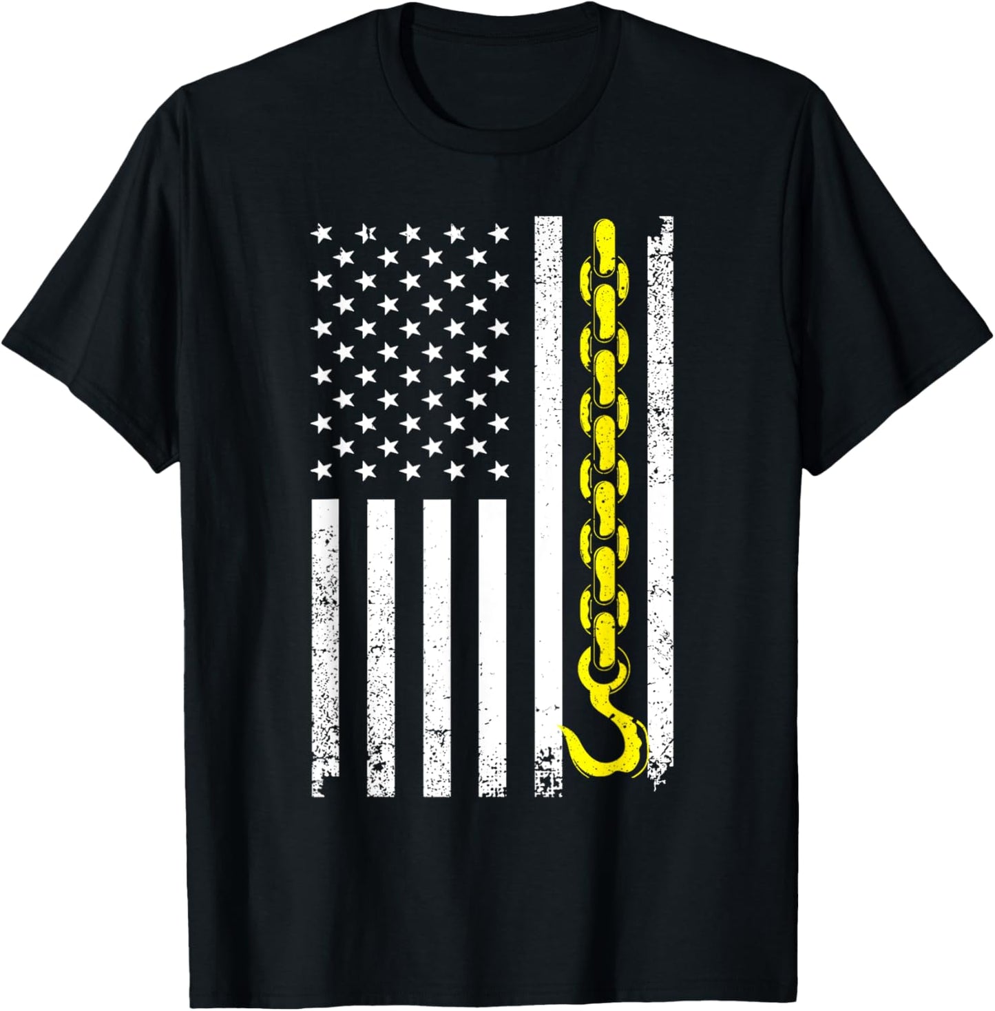 Funny Tow Truck Gift Men Women Cool US Flag Trucking Driver T-Shirt - T-Shirt | Black