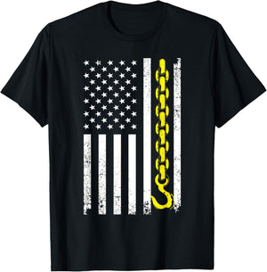 Funny Tow Truck Gift Men Women Cool US Flag Trucking Driver T-Shirt - T-Shirt | Black