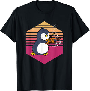 Penguin Playing Violin Vintage T-Shirt - T-Shirt | Black