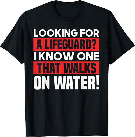 Funny Jesus Lifeguard Walks On Water Christian Joke Deluxe T-Shirt - T-Shirt | Black