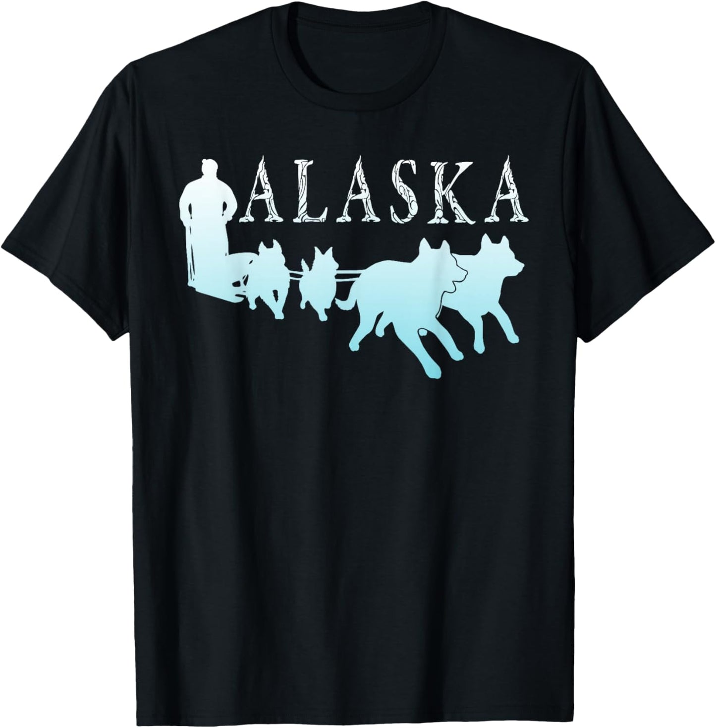 Alaska Sled Dogs Mushing Team Snow Sledding Mountain Scene T-Shirt - T-Shirt | Black