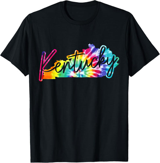 Kentucky Tie Dye State Map Pride Hippie Vintage Retro T-Shirt - T-Shirt | Black
